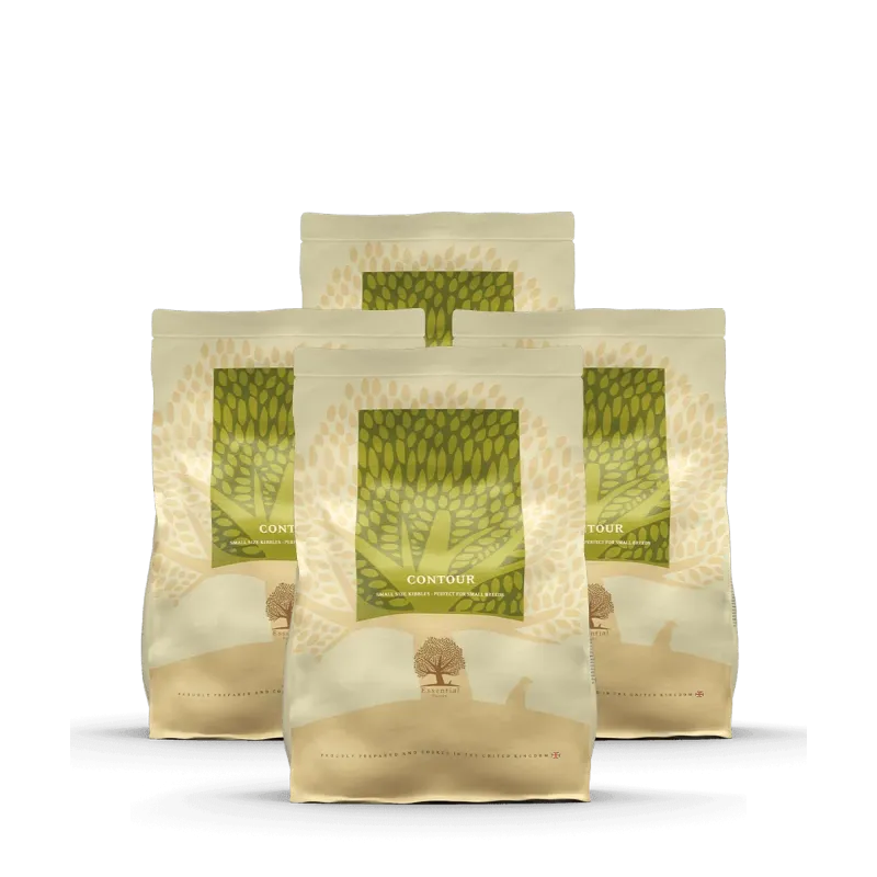 Lot de 4 sacs Croquettes chien en surpoids, stérilisé CONTOUR 10 KG ESSENTIAL FOODS PETIT CHIEN